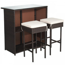 Load image into Gallery viewer, 3-Piece Outdoor Wicker Rattan Bar Furniture Set with Comfortable Cushions
