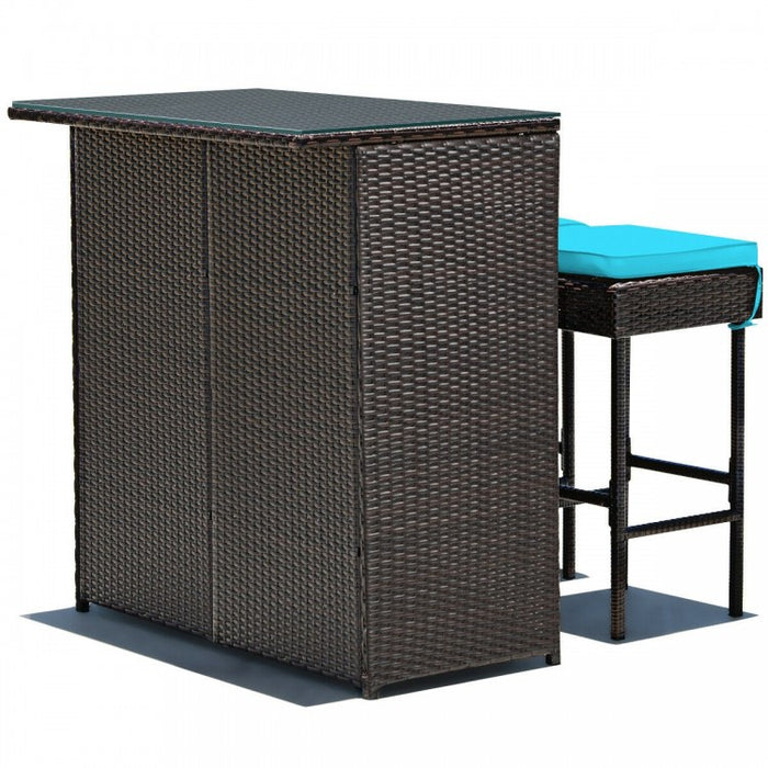 3-Piece Outdoor Wicker Rattan Bar Furniture Set with Comfortable Cushions