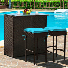 Load image into Gallery viewer, 3-Piece Outdoor Wicker Rattan Bar Furniture Set with Comfortable Cushions
