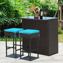 Load image into Gallery viewer, 3-Piece Outdoor Wicker Rattan Bar Furniture Set with Comfortable Cushions
