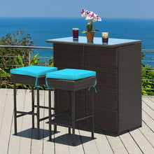 Load image into Gallery viewer, 3-Piece Outdoor Wicker Rattan Bar Furniture Set with Comfortable Cushions

