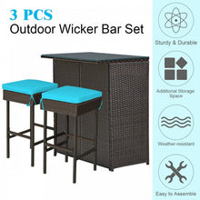 Load image into Gallery viewer, 3-Piece Outdoor Wicker Rattan Bar Furniture Set with Comfortable Cushions
