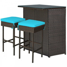 Load image into Gallery viewer, 3-Piece Outdoor Wicker Rattan Bar Furniture Set with Comfortable Cushions

