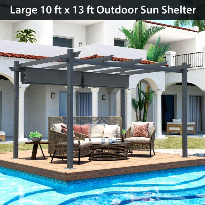 10 x 13 Ft Outdoor Aluminum Retractable Canopy Gazebo Shade Structure
