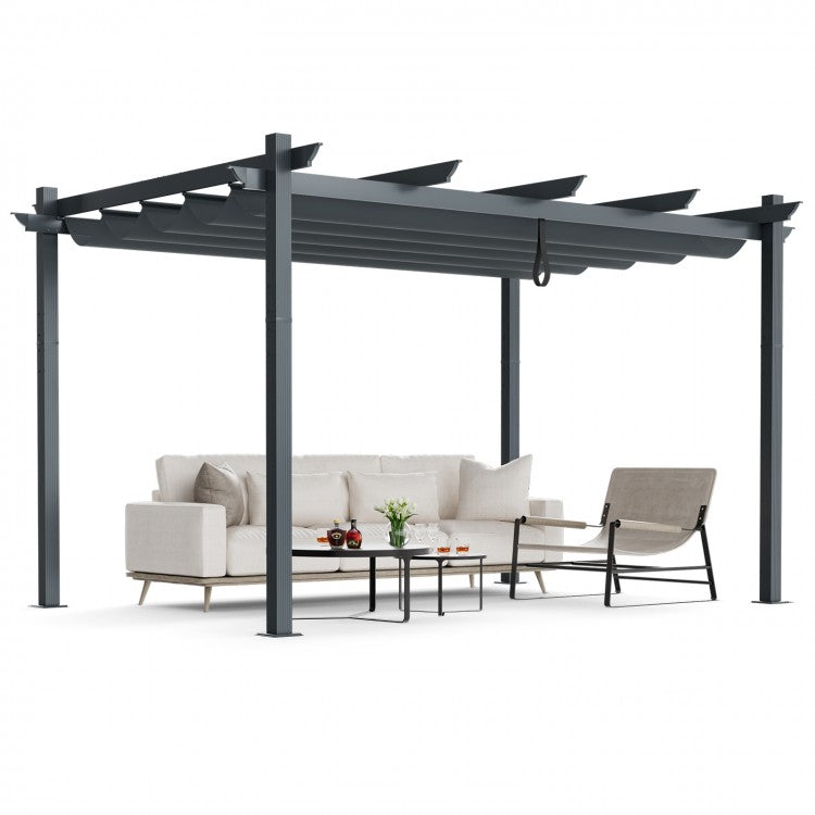 10 x 13 Ft Outdoor Aluminum Retractable Canopy Gazebo Shade Structure