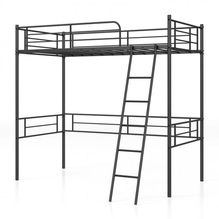 Multifunctional Black Metal Loft Bed Frame with Railing and Ladder