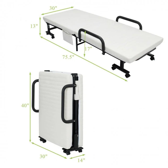 Foldable Sofa Bed with Mattress and Casters, Adjustable