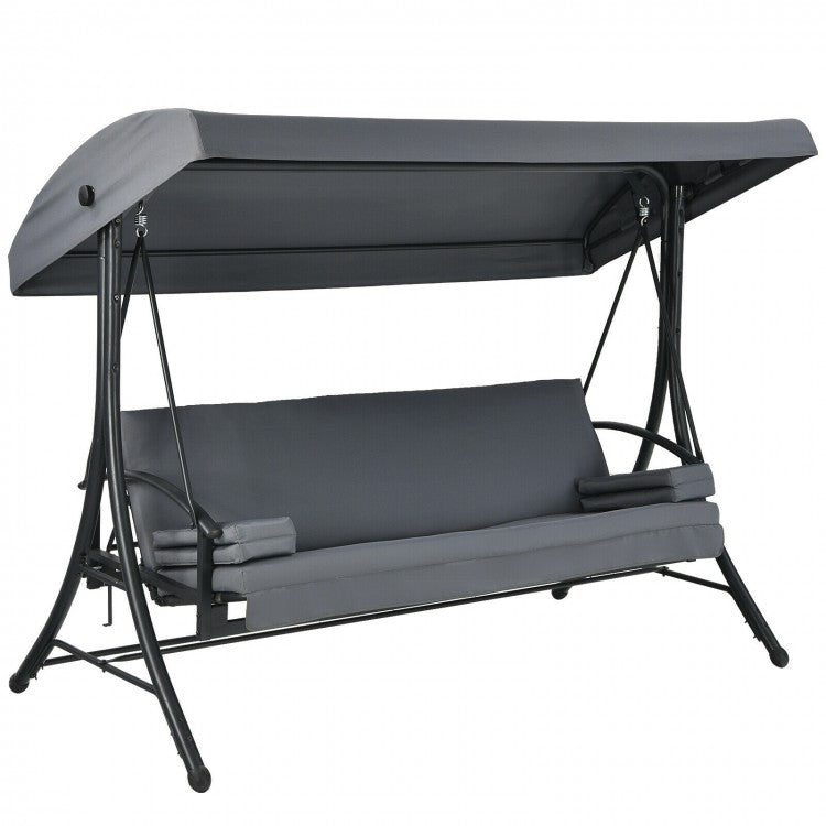Costway Gray Outdoor Swing Chair with Canopy - Convertible Seat, Suitable for Garden, Porch, and Patio