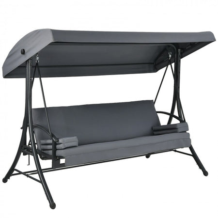 Costway Gray Outdoor Swing Chair with Canopy - Convertible Seat, Suitable for Garden, Porch, and Patio