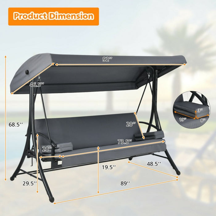 Costway Gray Outdoor Swing Chair with Canopy - Convertible Seat, Suitable for Garden, Porch, and Patio
