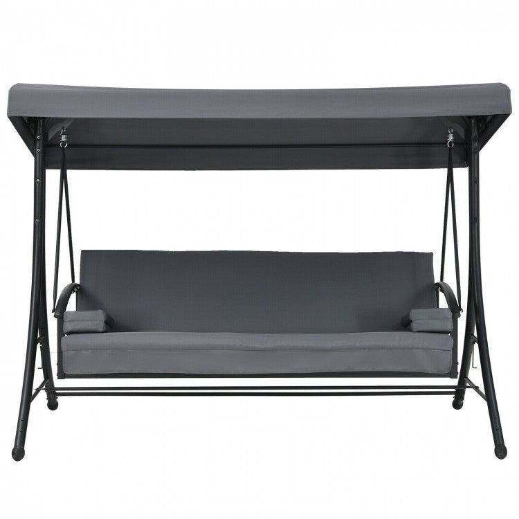 Costway Gray Outdoor Swing Chair with Canopy - Convertible Seat, Suitable for Garden, Porch, and Patio