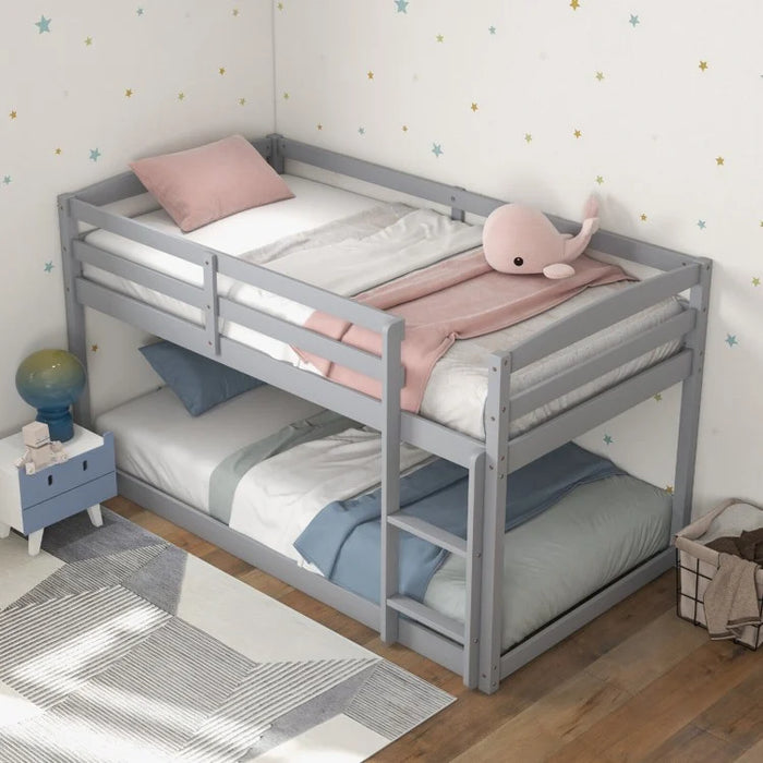 Gray Children's Bunk Bed with Guardrail and Ladder
