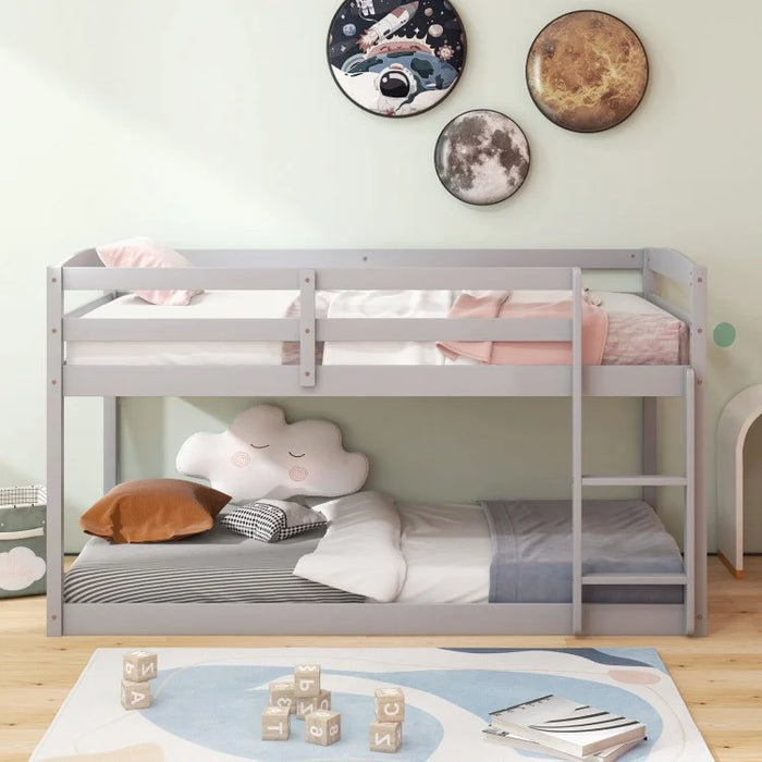 Gray Children's Bunk Bed with Guardrail and Ladder