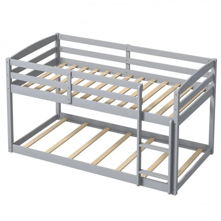 Gray Children's Bunk Bed with Guardrail and Ladder