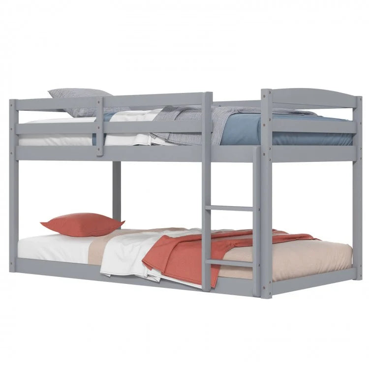 Gray Children's Bunk Bed with Guardrail and Ladder