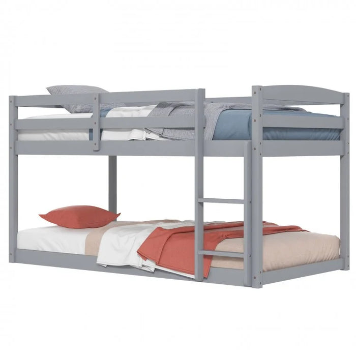 Gray Children's Bunk Bed with Guardrail and Ladder