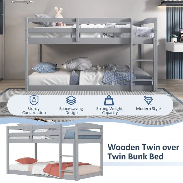 Gray Children's Bunk Bed with Guardrail and Ladder