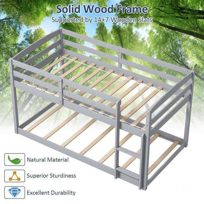 Gray Children's Bunk Bed with Guardrail and Ladder