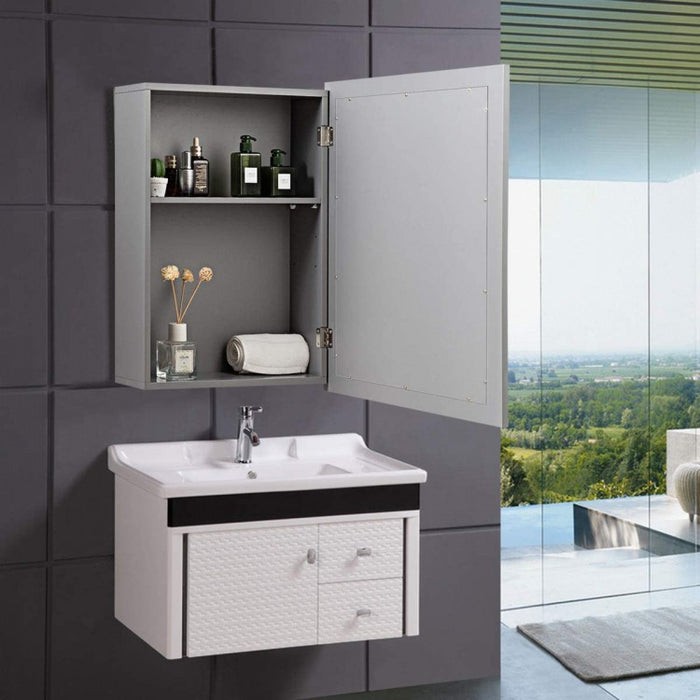 Gray Single-Door Mirror Bathroom Vanity Cabinet