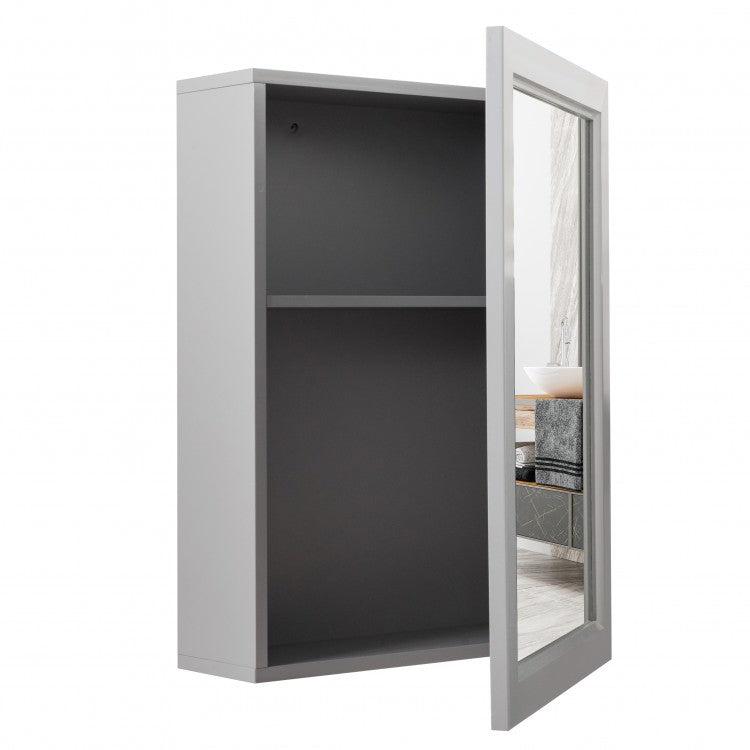 Gray Single-Door Mirror Bathroom Vanity Cabinet