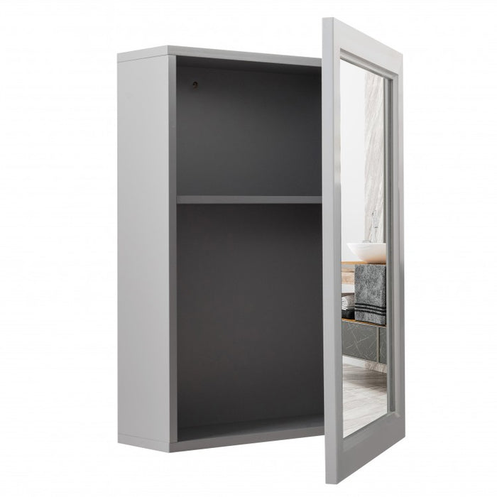 Gray Single-Door Mirror Bathroom Vanity Cabinet