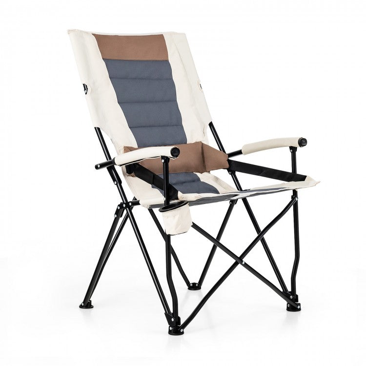 Costway Outdoor Camping Chair Folding Chair with Armrests, Cup Holder, and Lumbar Support - Suitable for Camping and Backpacking