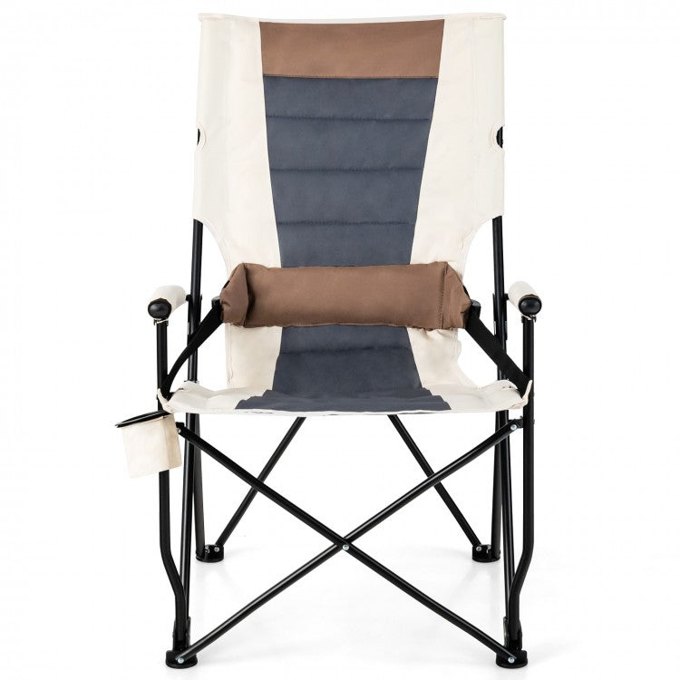 Costway Outdoor Camping Chair Folding Chair with Armrests, Cup Holder, and Lumbar Support - Suitable for Camping and Backpacking
