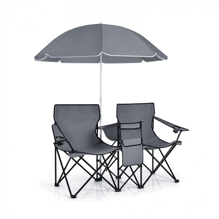 Outdoor Folding Camping Chair with Sunshade Umbrella - Double Chair Suitable for Beach, Camping, and Fishing