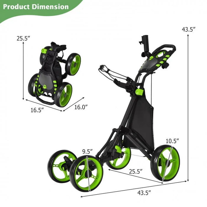 Foldable 4-Wheel Golf Push Cart with Shock Absorption and Durable Design