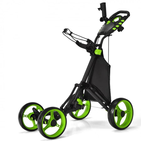 Foldable 4-Wheel Golf Push Cart with Shock Absorption and Durable Design