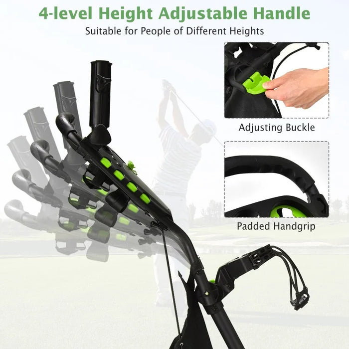 Foldable 4-Wheel Golf Push Cart with Shock Absorption and Durable Design