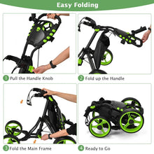 Charger l&#39;image dans la galerie, Foldable 4-Wheel Golf Push Cart with Shock Absorption and Durable Design
