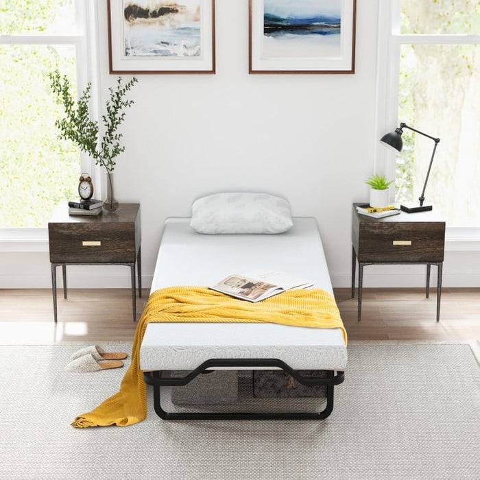 Portable Folding Double Bed with Foam Mattress and Casters