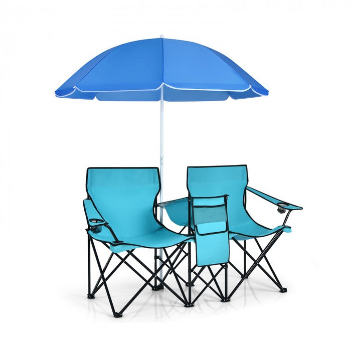 Outdoor Folding Camping Chair with Sunshade Umbrella - Double Chair Suitable for Beach, Camping, and Fishing