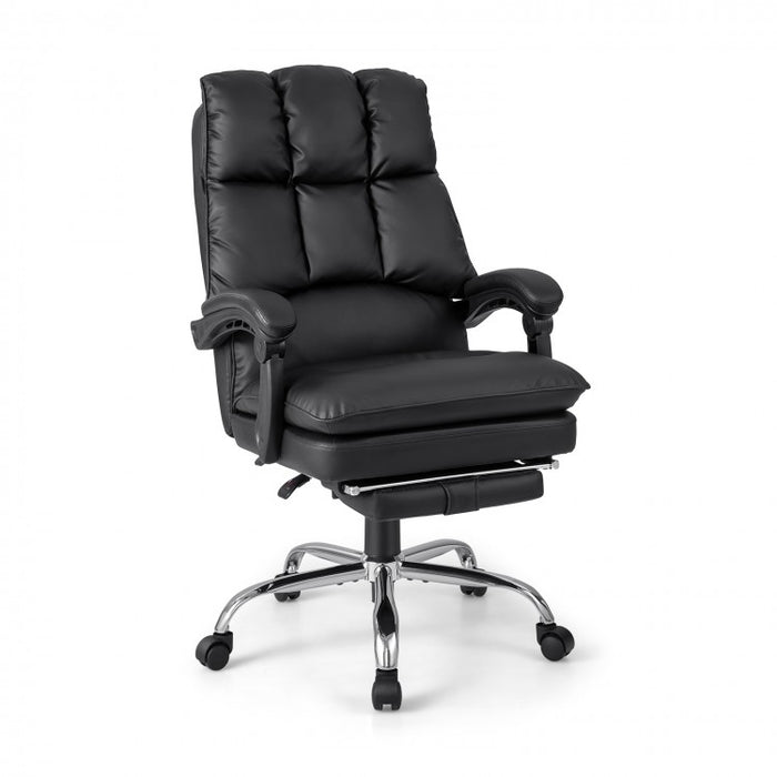 Costway Black Leather Reclining Couch with Retractable Footrest - Suitable for Bedroom, Office, and Study