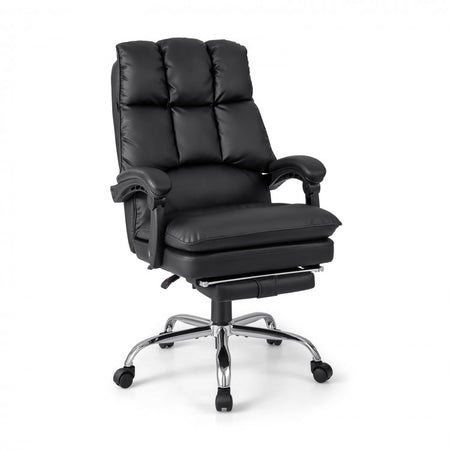 Costway Black Leather Reclining Couch with Retractable Footrest - Suitable for Bedroom, Office, and Study