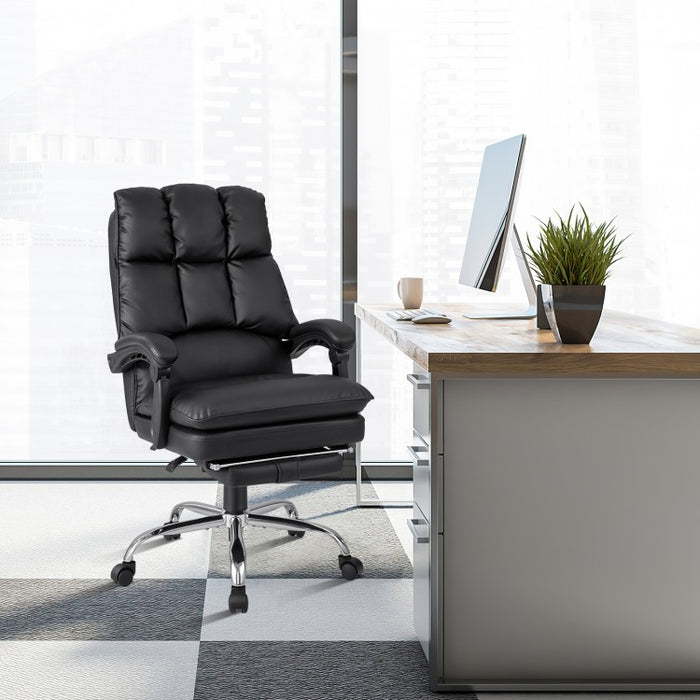 Costway Black Leather Reclining Couch with Retractable Footrest - Suitable for Bedroom, Office, and Study