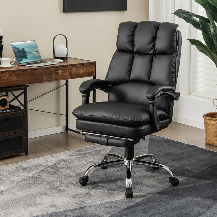 Costway Black Leather Reclining Couch with Retractable Footrest - Suitable for Bedroom, Office, and Study