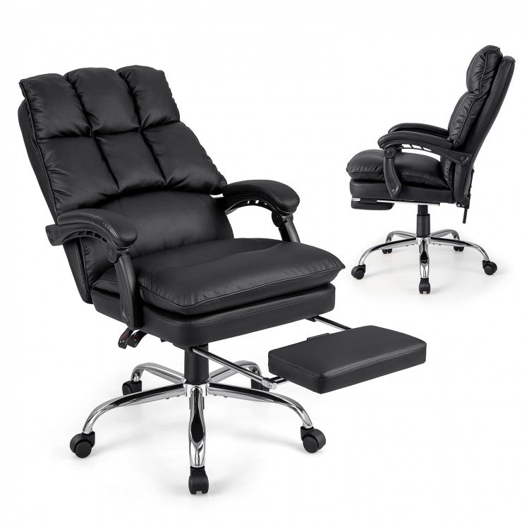 Costway Black Leather Reclining Couch with Retractable Footrest - Suitable for Bedroom, Office, and Study