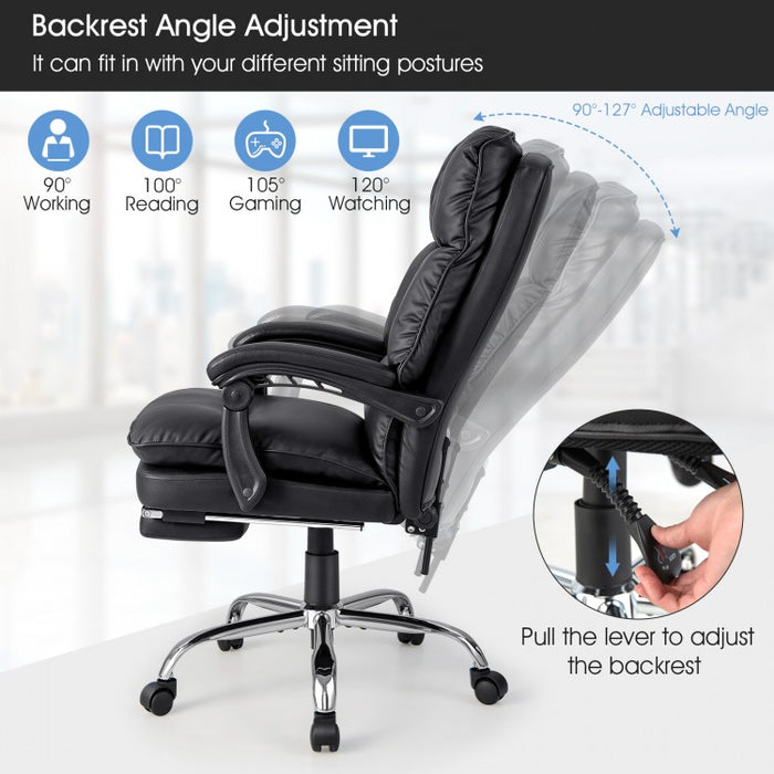 Costway Black Leather Reclining Couch with Retractable Footrest - Suitable for Bedroom, Office, and Study