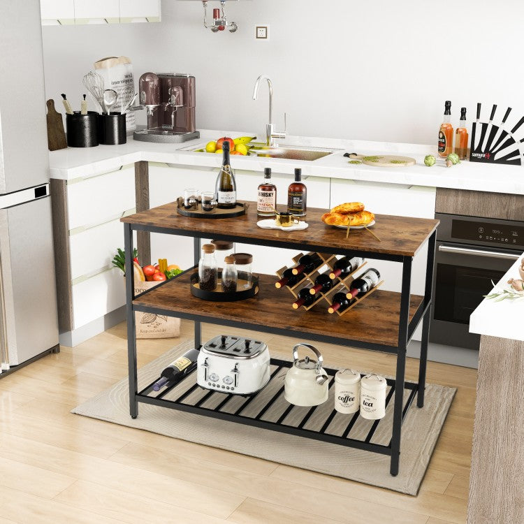 Industrial Style Multifunctional 3-Tier Kitchen Island Countertop Table