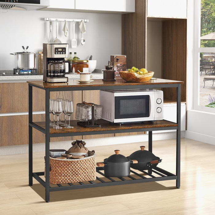 Industrial Style Multifunctional 3-Tier Kitchen Island Countertop Table