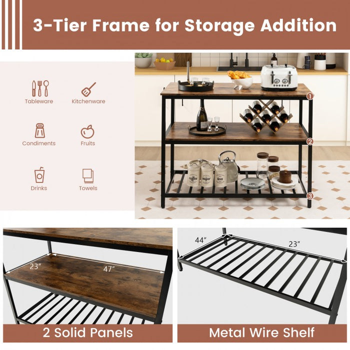 Industrial Style Multifunctional 3-Tier Kitchen Island Countertop Table