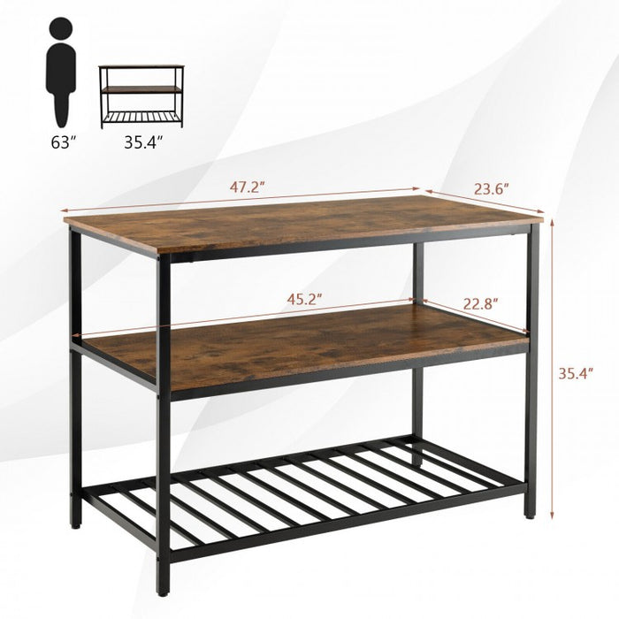 Industrial Style Multifunctional 3-Tier Kitchen Island Countertop Table