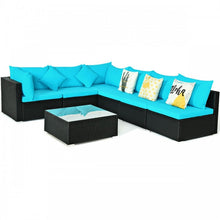 Load image into Gallery viewer, Costway 7-Piece Section Couch Set with Glass Coffee Table - Suitable for Backyard, Garden, and Party Gatherings

