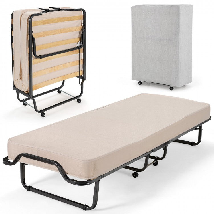 Portable Folding Bed with Foam Mattress and Dust Cover Bag