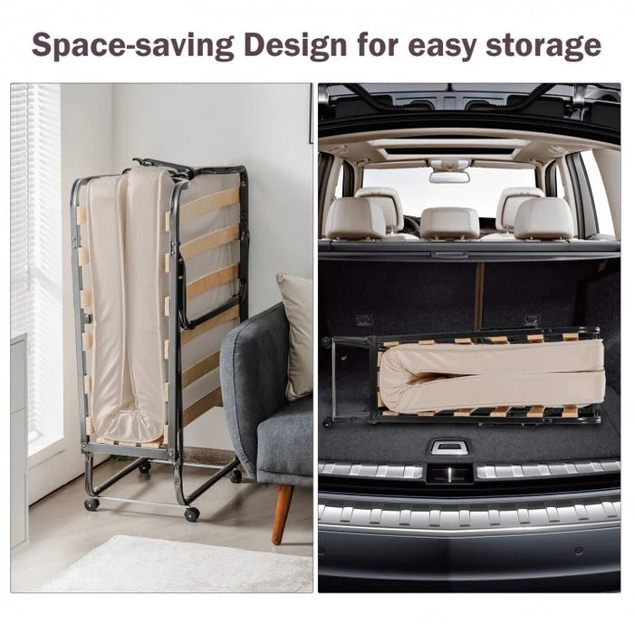 Portable Folding Bed with Foam Mattress and Dust Cover Bag