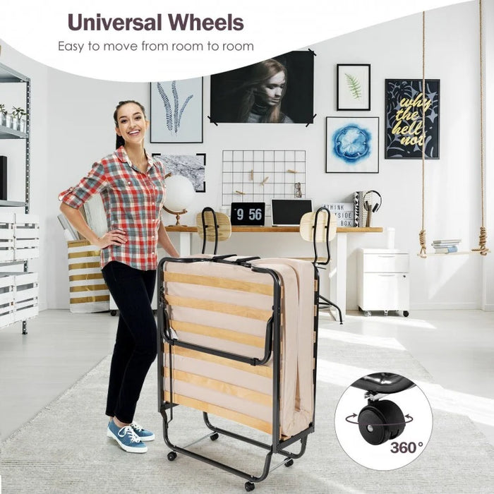 Portable Folding Bed with Foam Mattress and Dust Cover Bag