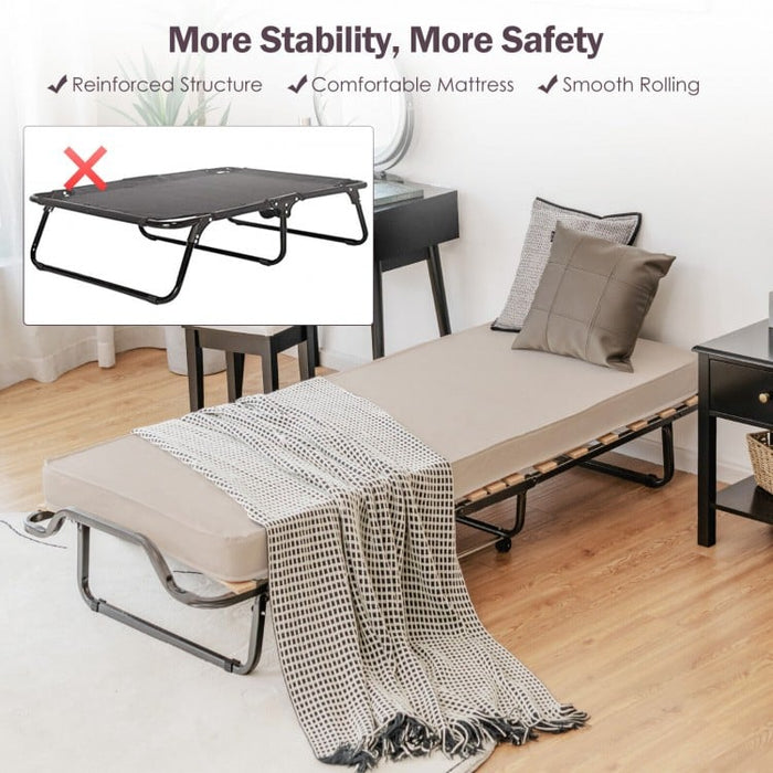 Portable Folding Bed with Foam Mattress and Dust Cover Bag