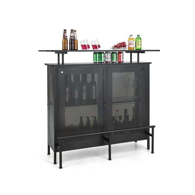 Costway Black Bar and Cabinet with 2-Tier Storage Shelves and High Glass Rack - Suitable for Bar and Restaurant